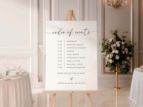 Wedding Order of Events Sign, Modern Wedding Day Timeline, Wedding Timeline Template, Wedding Day Icon Timeline Sign, Editable in Canva