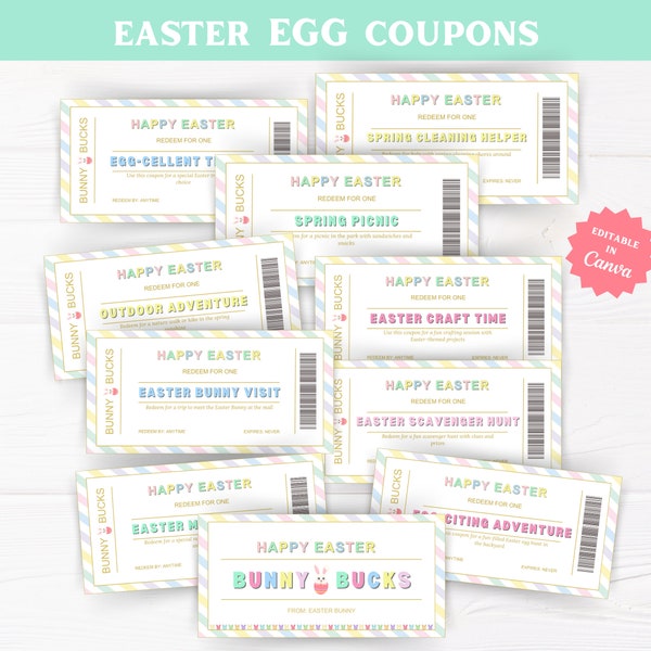 Easter Coupons | Easter Egg Coupons for Kids | Easter Bunny Coupons | Printable Easter Egg Coupon | Editable Kids Coupon Book | Easter Gift