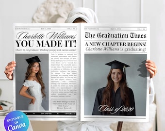 Graduation Newspaper Template,  Editable Newspaper Graduation, Grad Invitations Party, Senior Graduation Announcement, College News Tabloid
