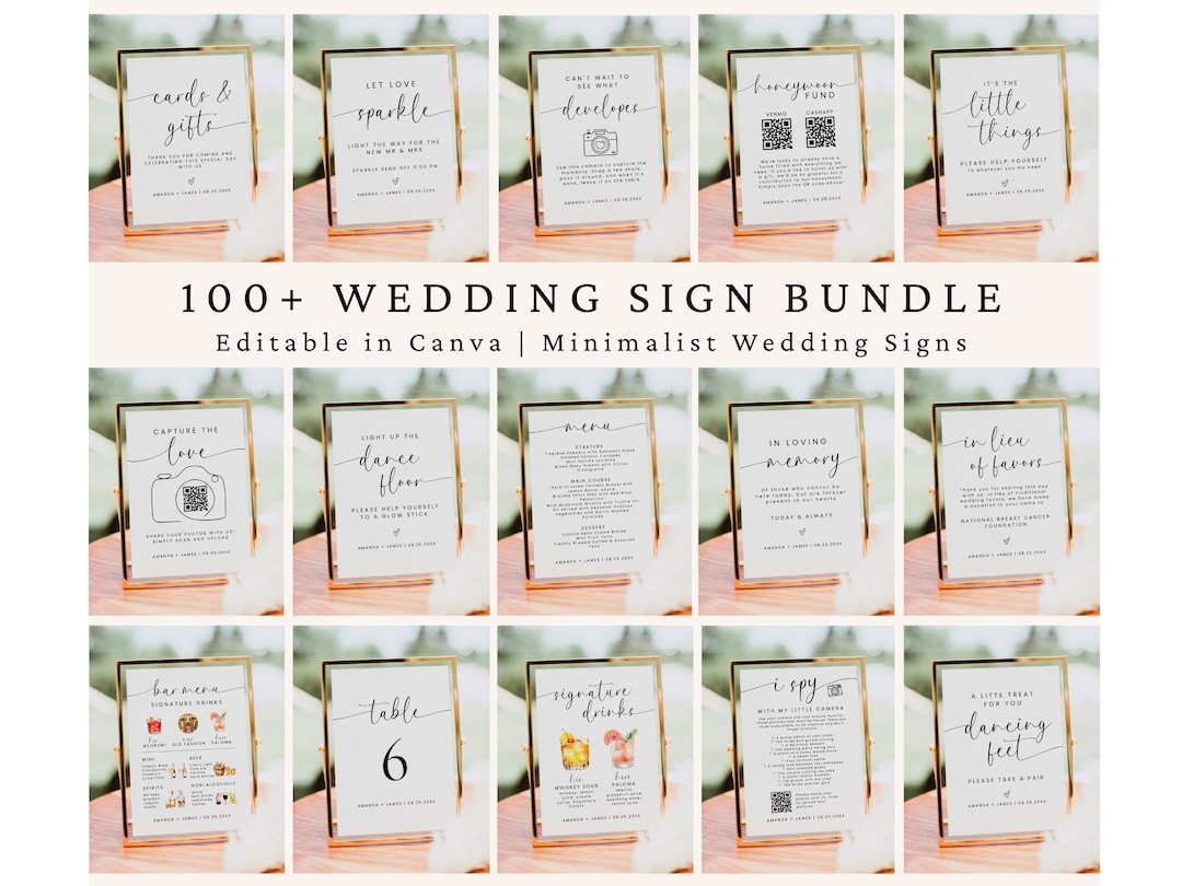 Minimalist Wedding Sign Bundle, Wedding Sign Bundle, Editable Wedding Sign Templates, Mode