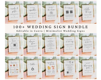 Minimalist Wedding Sign Bundle, Wedding Sign Bundle, Editable Wedding Sign Templates, Modern Wedding Signage, 100+ Wedding Signs Set, Canva
