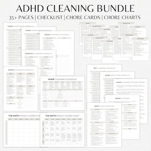 編集可能な ADHD 掃除チェックリスト バンドル | 印刷可能な ADHD 掃除プランナー | ADHD 雑用表 | 掃除スケジュール | 徹底掃除 | チェックリスト