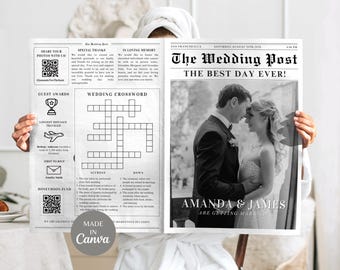 新聞の結婚式プログラムテンプレート | 編集可能な新聞の結婚式プログラム | 折り畳み式の結婚式当日プログラム | 結婚式のインフォグラフィック | クロスワード