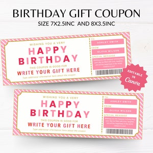 Geburtstag Geschenkgutschein Vorlage | Geburtstags Geschenk Coupon Karte | Geburtstagskarte Coupon | Gutscheinkarte | Geschenk für Geburtstagsgeschenk für sie