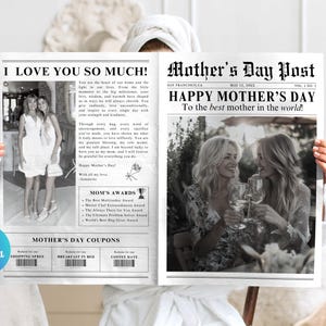 Plantilla de periódico para el Día de la Madre, regalo personalizado para mamá, tarjeta del Día de la Madre, regalo para el Día de la Madre, periódico imprimible para el Día de la Madre, Canva