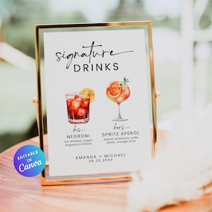 Signature Drink Sign Template, Signature Cocktail Sign, Wedding Drink Sign, Bar Menu, Editable His and Her Drinks, Bride and Groom Drink