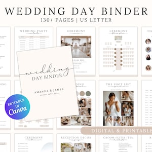 The Ultimate Wedding Day Binder Template, Wedding Day Binder, Wedding Planner, Wedding Checklist,  Wedding Day Information, Edit in Canva