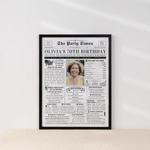 70th Birthday Newspaper Poster | Personalized 70th Birthday Newspaper ...