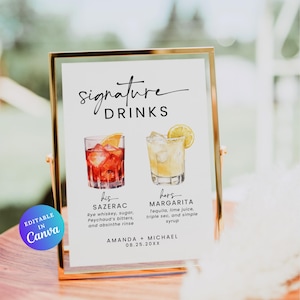 Signature Wedding Drink Sign, Signature Cocktail Sign, Modern Wedding Drink Sign, Printable Wedding Bar Menu Sign, Bride and Groom Drink
