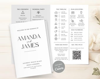 Wedding Infographic Program | Minimalist Wedding Program | Wedding Infographic Folded Program | Wedding Program Timeline |Modern Infographic