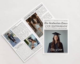Graduation Newspaper Template,  Editable Newspaper Graduation, Grad Invitations Party, Senior Graduation Announcement, College Graduation