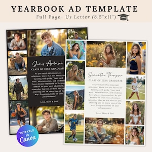 Yearbook Ad Template, Editable Full Page Yearbook Ad, High School and Senior Graduation, Yearbook Ad, Graduation Tribute, School Tribute Ad
