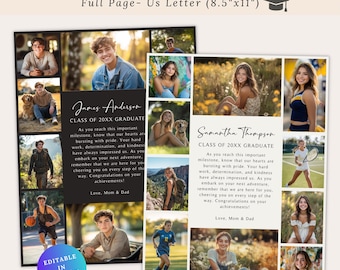 Yearbook Ad Template, Editable Full Page Yearbook Ad, High School and Senior Graduation, Yearbook Ad, Graduation Tribute, School Tribute Ad