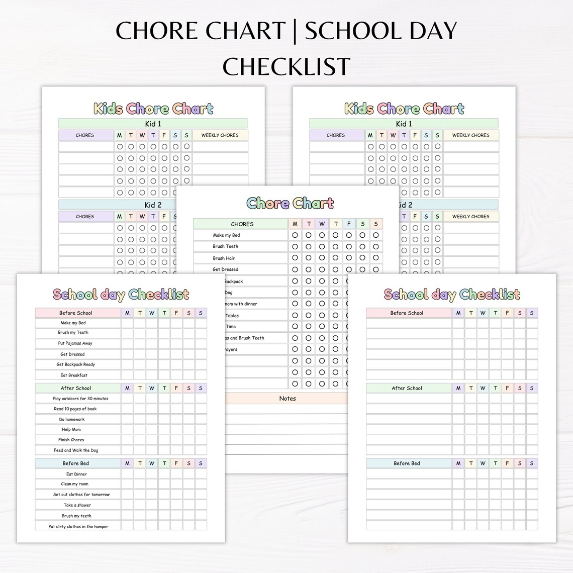 Editable kids chore chart daily and weekly checklist school routine