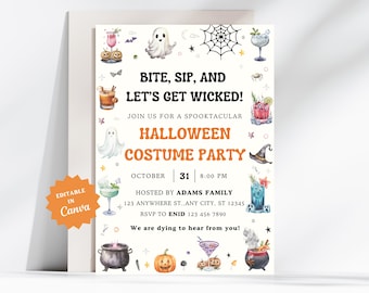 Halloween Cocktail Party Invitation Adult Halloween Invitation Template Boos and Booze Invitation Spooky Costume Party Invite Editable