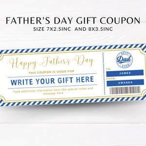 Fathers Day Gift Coupon Template | Printable Fathers Day Gift Coupon Card | Fathers Day Coupon Card | Coupon Card | Fathers Day Gift