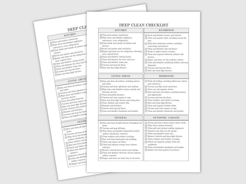 Deep Clean Checklist Printable Minimalist Deep Clean Checklist Instant ...