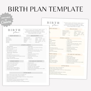 Editable Birth Plan Template | Printable Birth Plan | Birth Plan | Birth Preferences | Labour and Delivery Preferences