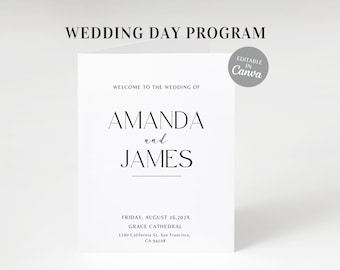 Wedding Infographic Program | Minimalist Wedding Program | Wedding Infographic Folded Program | Wedding Day Timeline Program Card | Timeline