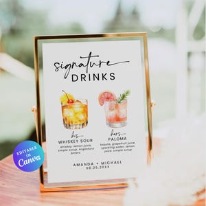 Signature Drink Sign Template, Signature Cocktail Sign, Modern Wedding Drink Sign, Printable Wedding Bar Menu Sign, Bride and Groom Drink