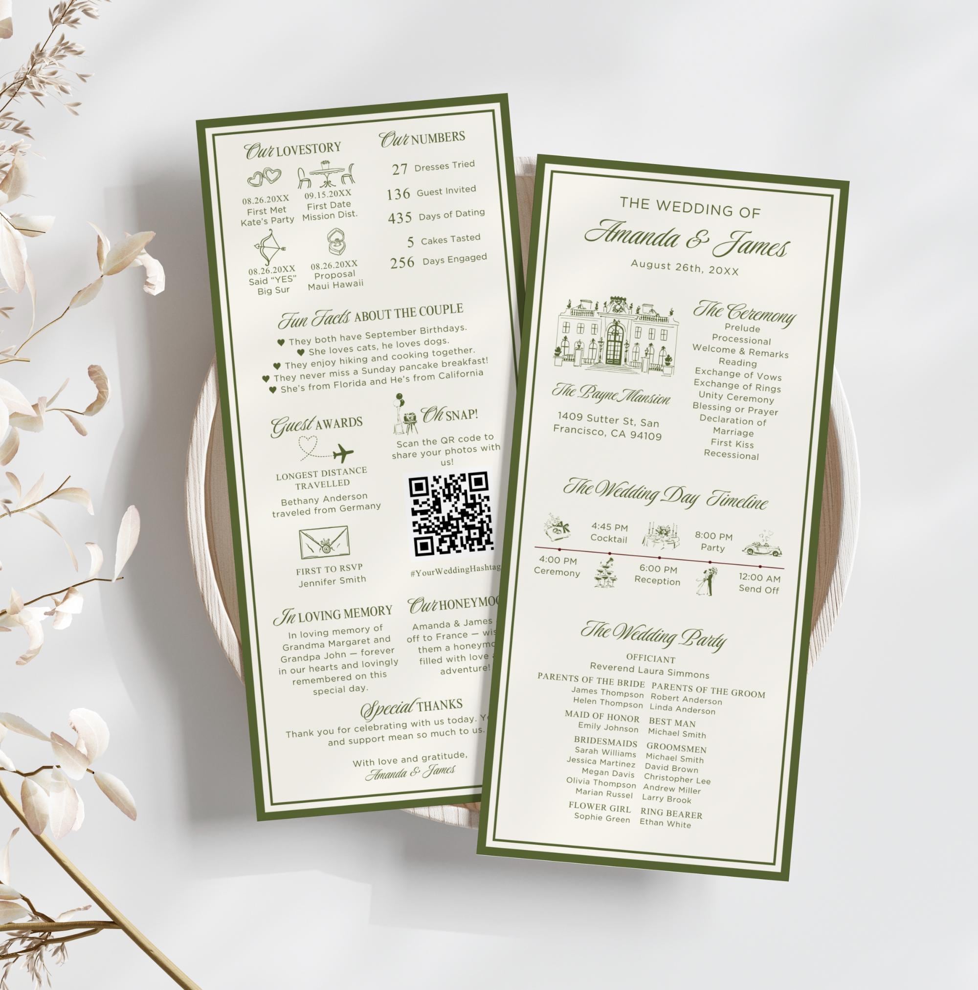 Old Program Template Old Money Olive Green Wedding Program Template, Infographic Wedding ...