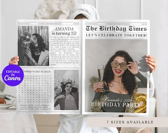 Birthday Newspaper Canva Template | Birthday Program | Editable Birthday Newspaper | Large Birthday Newspaper Program | Birthday Itinerary