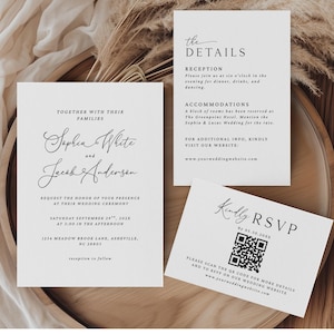 Wedding Invitation Template, Minimalist Wedding Invitation Suite, White Elegant Wedding Set, Wedding Invitation, Modern Wedding Bundle Canva