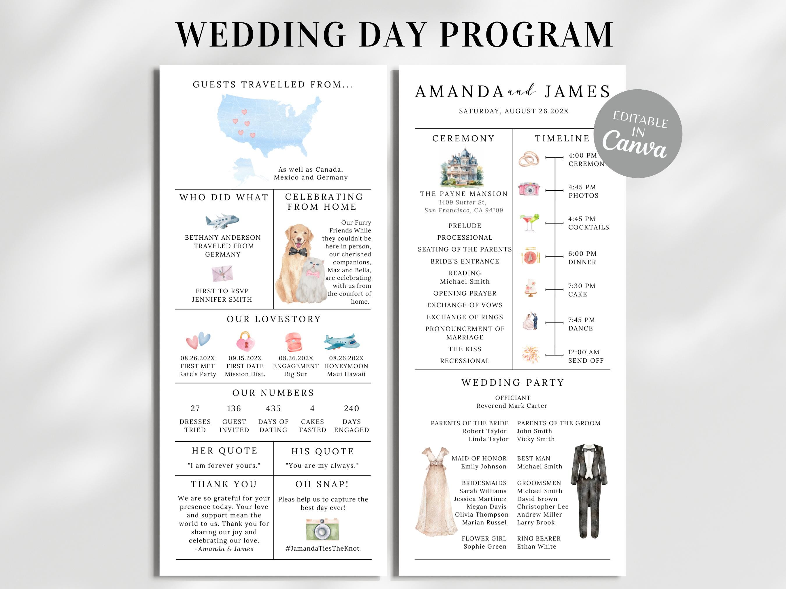 Infographic Wedding Program Template | Printable Wedding Day Program |  Church Wedding Ceremony Program |  Modern Infographic Program