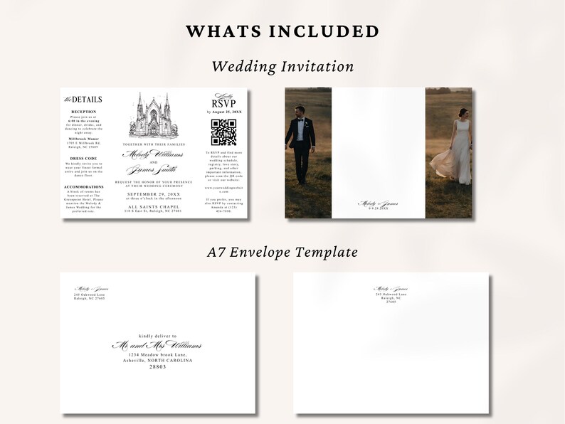 Gatefold Wedding Invitation Template Editable in Canva, Elegant ...