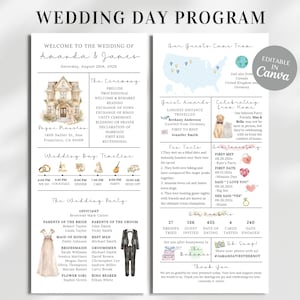 Szablon programu ślubnego infografiki | Program dnia ślubu do druku | Program ceremonii ślubnej w kościele | Nowoczesny program infografiki