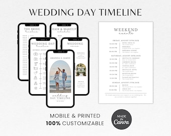 Mobile Wedding Day Timeline Template | Printable  Wedding Day Timeline | Editable Wedding Timeline Template | Wedding Weekend Timeline