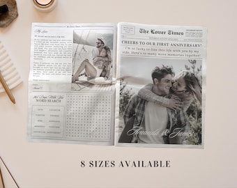 Plantilla de periódico para aniversario de pareja, regalo de aniversario de boda de 1 año para novio y novia, regalo para ella, regalo para él.