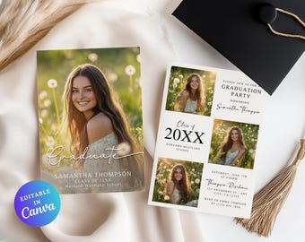 Editable Graduation Invitation, Modern Graduation Announcement, Template, Printable Graduation Party Invite, Senior 2025 Graduate Invitation