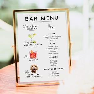 Hochzeit Bar Menü Zeichen | Signatur Drink Schild Vorlage | Signature Drink Bar Menü-Vorlage | Haustier Hund Unterschrift trinkt für sie