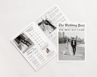 Editable Wedding Newspaper Program, Newspaper Wedding Program, Wedding Program Template, Printable Wedding Infographic, Wedding Day Timeline
