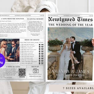 Newspaper Wedding Program Template, Editable Wedding Newspaper Program, Folded Wedding Newspaper, Newlywed Times, Canva Wedding Newspaper