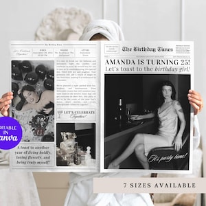 Birthday Newspaper Template, Large Birthday Newspaper Canva Template, Customizable Newspaper Prop for Birthday Photoshoot, Newspaper Print