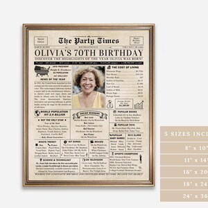 70th Birthday Newspaper Poster | Personalized 70th Birthday Newspaper ...