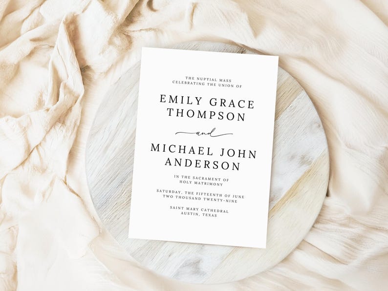 Catholic Wedding Program Template – A beautifully designed folded program for your Catholic Mass ceremony. Includes sections for the Order of the Mass, readings, bridal party, and thank you message. Fully editable in Canva. Sizes included: US Letter (11x8.5”), A4 (11.69x8.26”), and 5x7”. Instant download, easy to customize and print. Perfect for traditional or modern Catholic weddings.