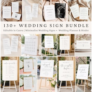 Minimalistisches Hochzeitsschild-Bundle, Empfangsschild, moderne Hochzeitsbeschilderung, Hochzeitseinladung, Hochzeitsprogramm, Hochzeitsprogramm, Hochzeitsmenü
