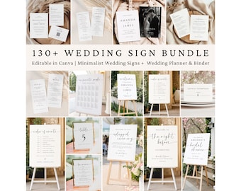 Minimalist Wedding Sign Bundle, Reception Sign, Modern Wedding Signage, Wedding Invitation, Wedding Program, Wedding Itinerary, Wedding Menu