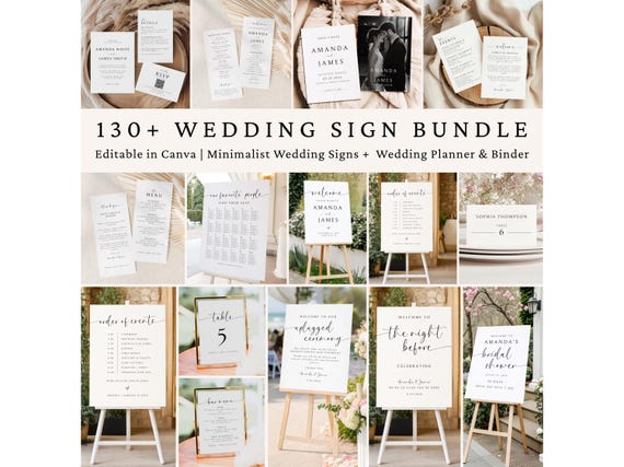 Minimalist Wedding Sign Bundle, Reception Sign, Modern Wedding Signage, Wedding Invitation, Wedding Program, Wedding Itinerary, Wedding Menu