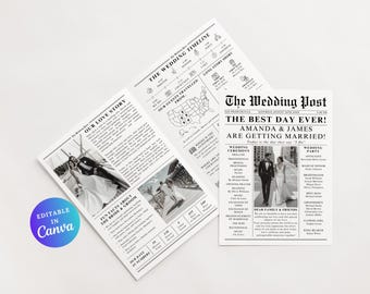 Newspaper Wedding Program Template, Editable Wedding Newspaper Program, Wedding Program, Foldable Wedding Newspaper, Wedding Infographic