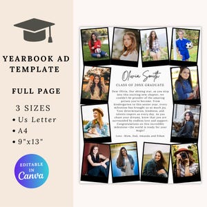 Yearbook Ad Template, High School Senior Yearbook Ad, Full Page Yearbook Ad, Graduation Tribute, Personalized Photo Collage School Ad, Canva