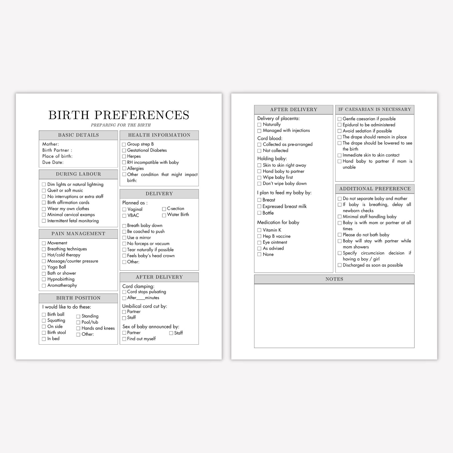 Birth Plan Template Editable Birth Plan Template Printable Birth Plan