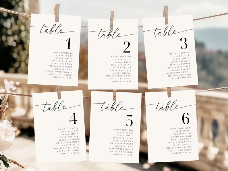 wedding seating chart
table number cards
wedding table number
seating chart cards
wedding reception
table assignment card
wedding seating chart
minimalist wedding
editable template
acrylic wedding sign
rehearsal dinner
table number signs
printable table numbers
wedding table decor
find your seat
Elegant Table Assignment Seating Chart 
Wedding Reception Card Template 
Rehearsal Dinner Table Number