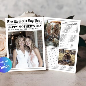 Modello di giornale per la festa della mamma, biglietto personalizzato per la festa della mamma, giornale per la festa della mamma, regalo per la festa della mamma, regalo per la festa della mamma dalla figlia
