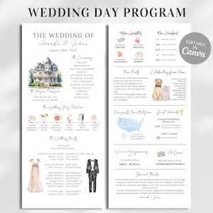 インフォグラフィック ウェディング プログラム テンプレート | 印刷可能な結婚式当日のプログラム | 教会の結婚式プログラム | モダンなインフォグラフィック プログラム