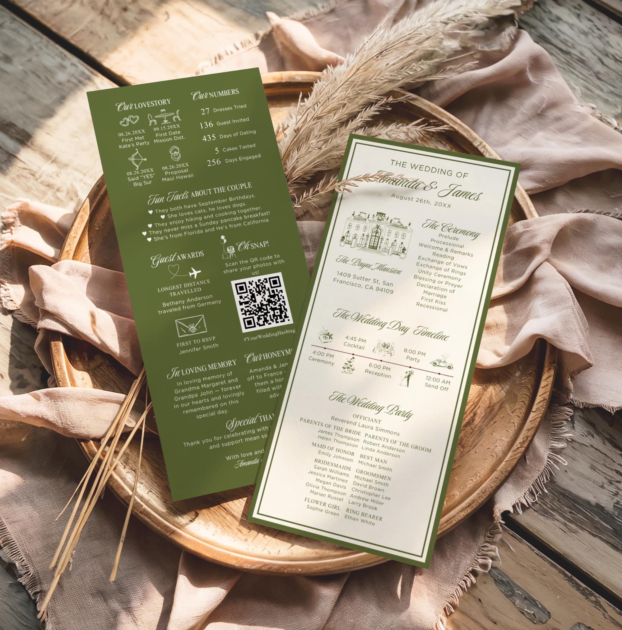 Old Program Template Old Money Olive Green Wedding Program Template, Infographic Wedding ...
