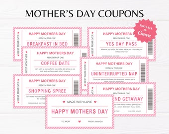 Mothers Day Gift Coupon Template | Printable Mothers Day Gift Coupon Card | Coupon Book for Mom | Mothers Day Coupon | Mothers Day Gift
